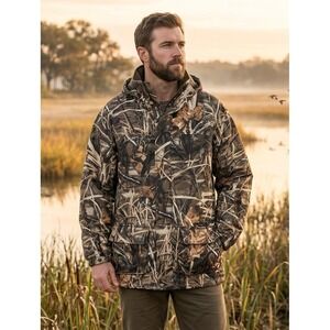 LL Bean Men's Advantage Timber Camo Hunting Hooded Jacket Size M Brown Retro
